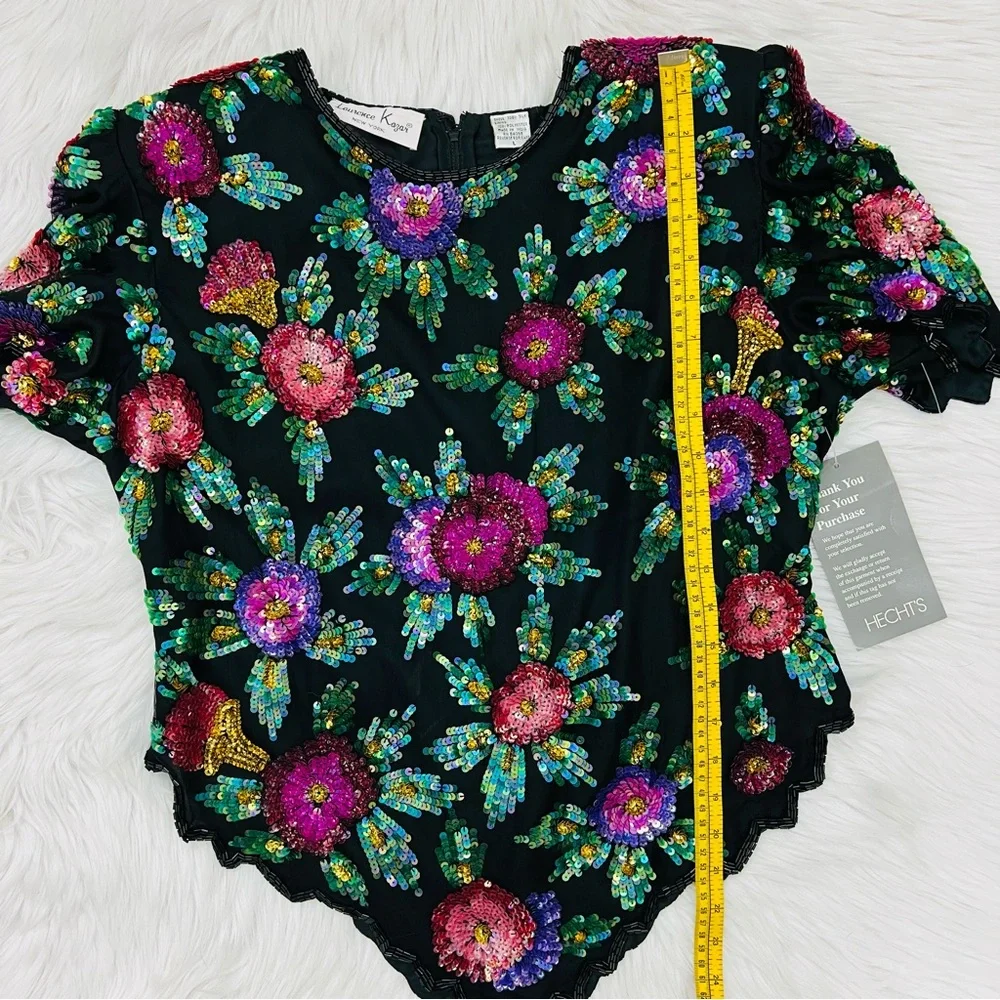 Laurence Kazar Vintage Tags Attached Sequined Floral Silk Blend Top - Picture 14 of 16